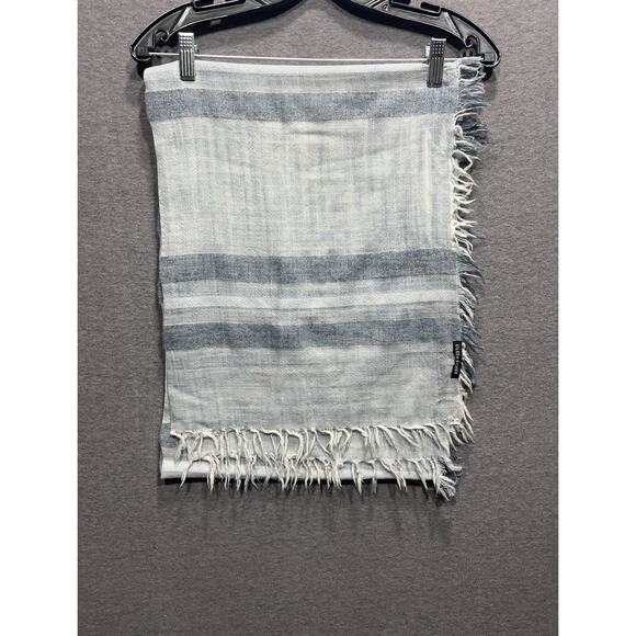 Eileen Fisher Wrap Scarf Linen Blend 78”x13.5” Blue Coastal Striped Fringed - Picture 3 of 5